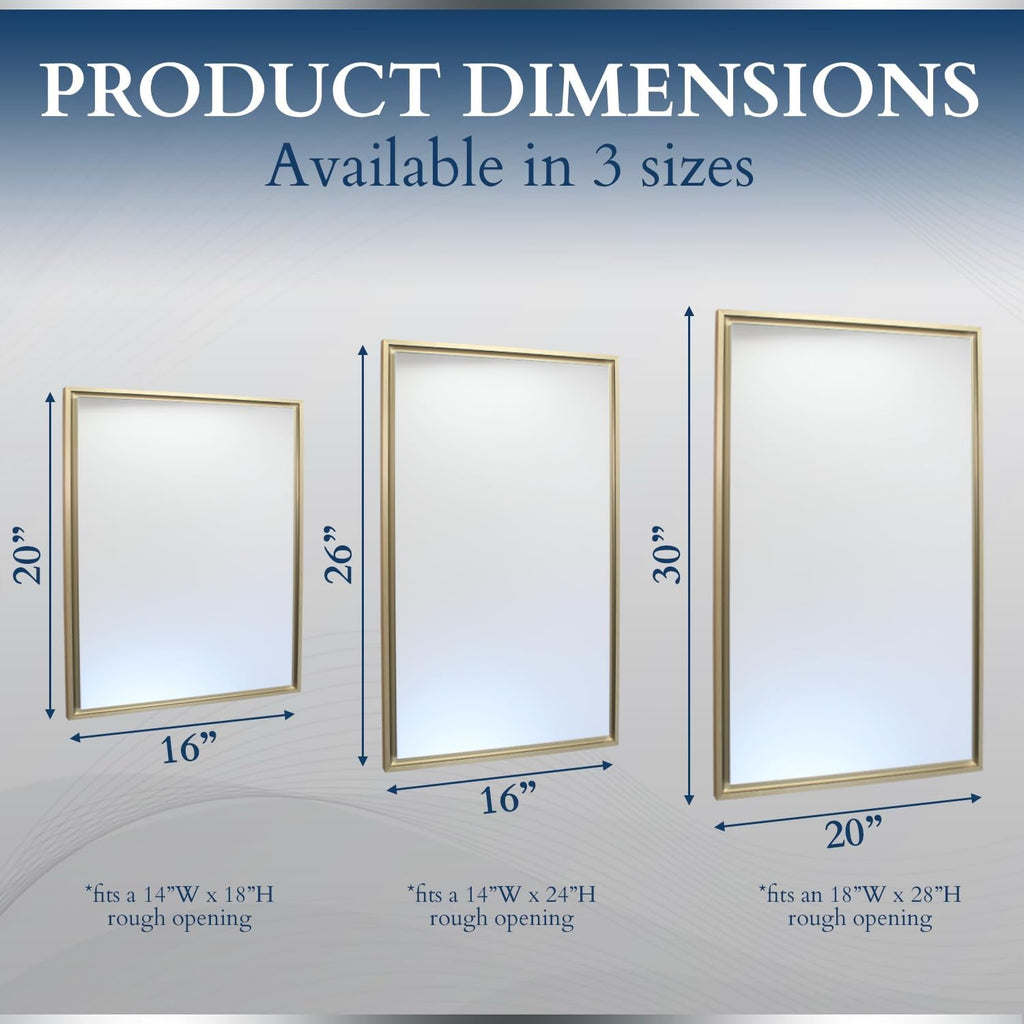 16x26 Parker Metro Metal Framed Rectangle Recessed Bathroom Medicine Cabinet, Floating Mirror, 14x24 in-Wall Opening, Steel, Adjustable Glass Shelves, Magnet Close, Black