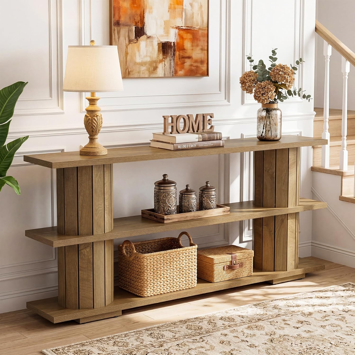 Tribesigns Console Table with Storage, 62.9-Inch Long Narrow Entryway Sofa Table 3-Tier Shelves for Living Room Hallway Entrance