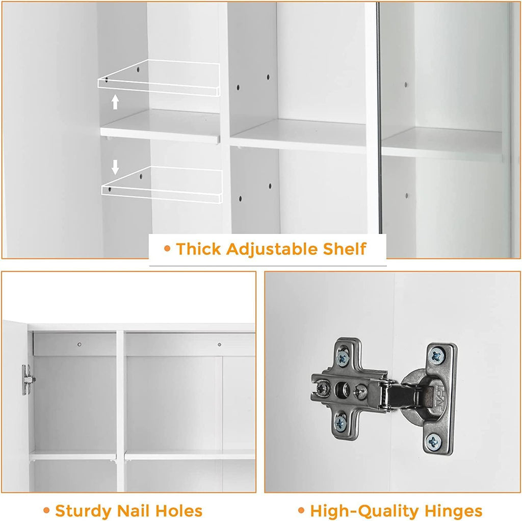 DICTAC Medicine Cabinet Bathroom Mirror Cabinet with 3 Door 27.6x23.62 Inch Bathroom Wall Cabinet with Mirror Wall Mirror Storage Shelf with 3-Adjustable Shelves Storage Organizer Cupboard,White