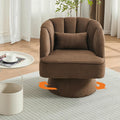 GarveeHome Modern Swivel Barrel Accent Chair, 360 Degree Velvet Upholstered Armchair with Striped Backrest & Plush Padding, Comfy Round Lounge Chair for Living Room, Bedroom, Reading Nook, Brown