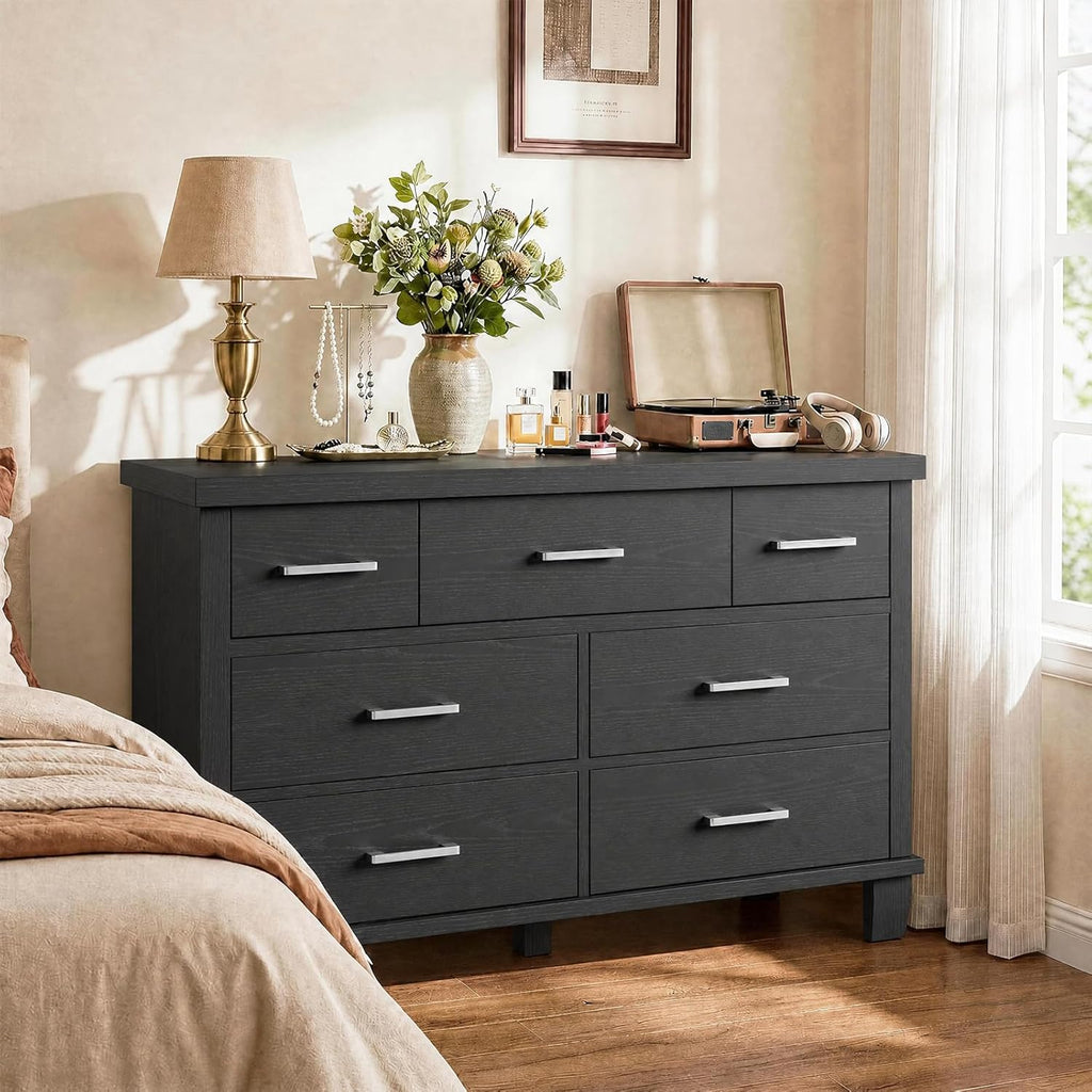 IDEALHOUSE Dresser for Bedroom with 7 Drawers, Storage Chest of Drawers with Metal Handle, Wooden Dresser Organizer for Living Room,Closet,Entryway,Nursery