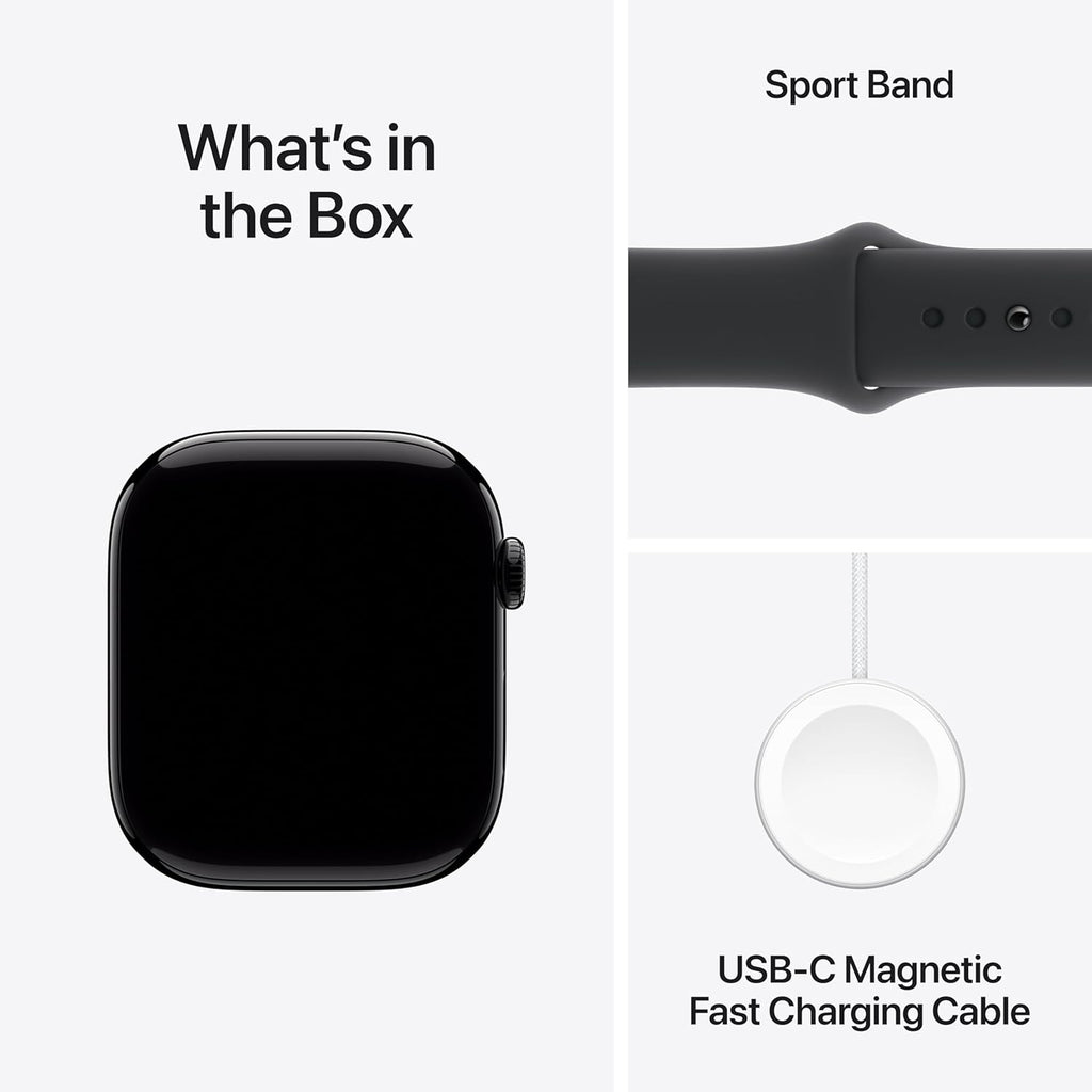 Apple Watch Series 10 GPS 46mm case Smartwatch with Jet Black Aluminum Case with Black Sport Band - M/L. Fitness Tracker, ECG App, Always-On Retina Display, Water Resistant