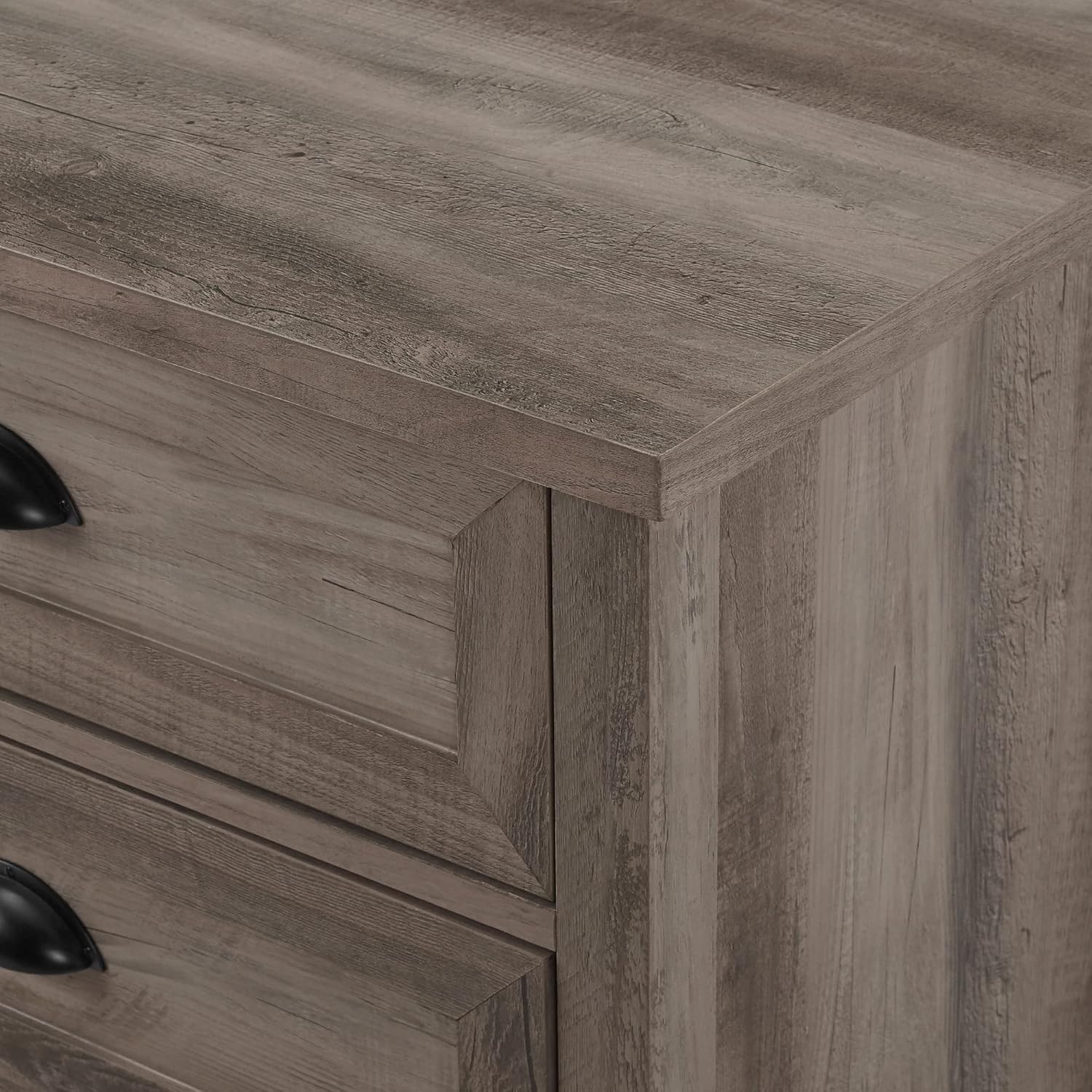 Walker Edison Hazel Modern Farmhouse 3 Drawer Framed Nightstand with Half-Moon Handles 25 Inch Grey Wash