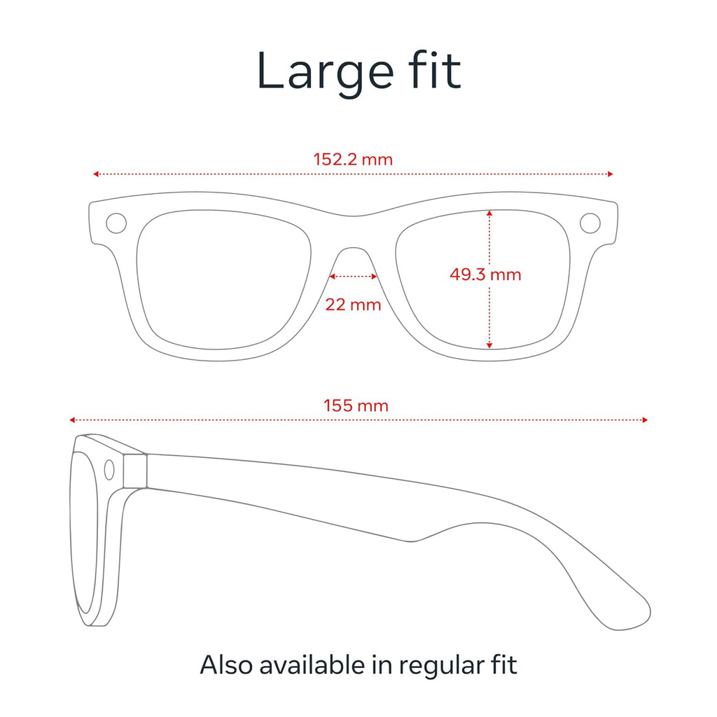 Ray-Ban Meta (Gen 1), Wayfarer Large, Shiny Black | Smart AI Glasses for Men, Women — 12 MP Ultra-Wide Camera, Open-Ear Audio, Video Recording, Bluetooth — Green Lenses — Sunglasses