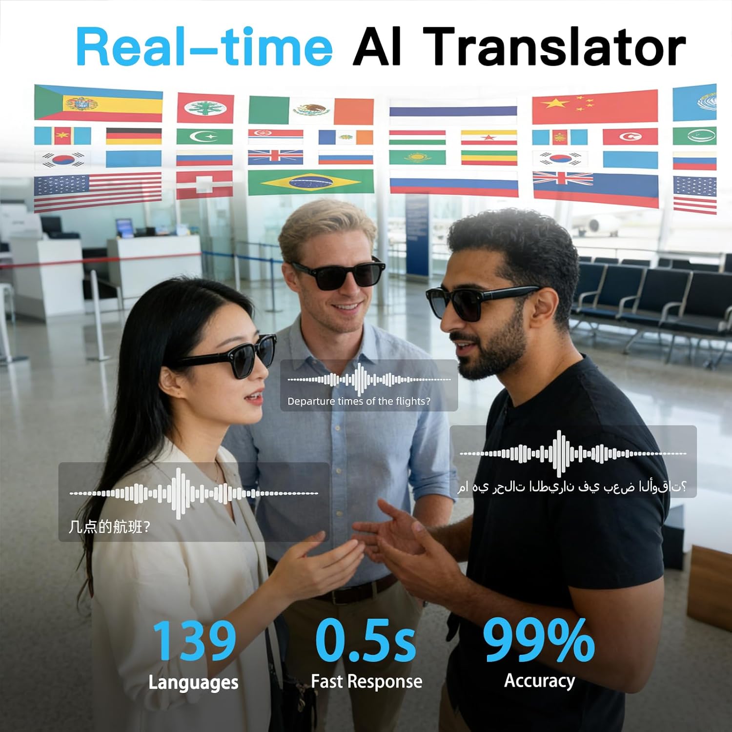 AI Smart Glasses with Camera for Men Women, 4K Video Recording, Real-Time Translation, Photochromic Lenses, Open Ear Bluetooth Audio, POV Camera Glasses for Travel Cycling Driving