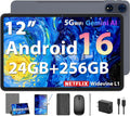 2026 Android 16 Tablet, 12 inch Tablet with Keyboard, 24GB+256GB+2TB Expand, Electronic Tablet PC with 2K Gemini AI, 8000mAh, Octa-Core, GMS, GPS, 2 in 1 Large Tablets with Case, Mouse, Stylus(Silver)
