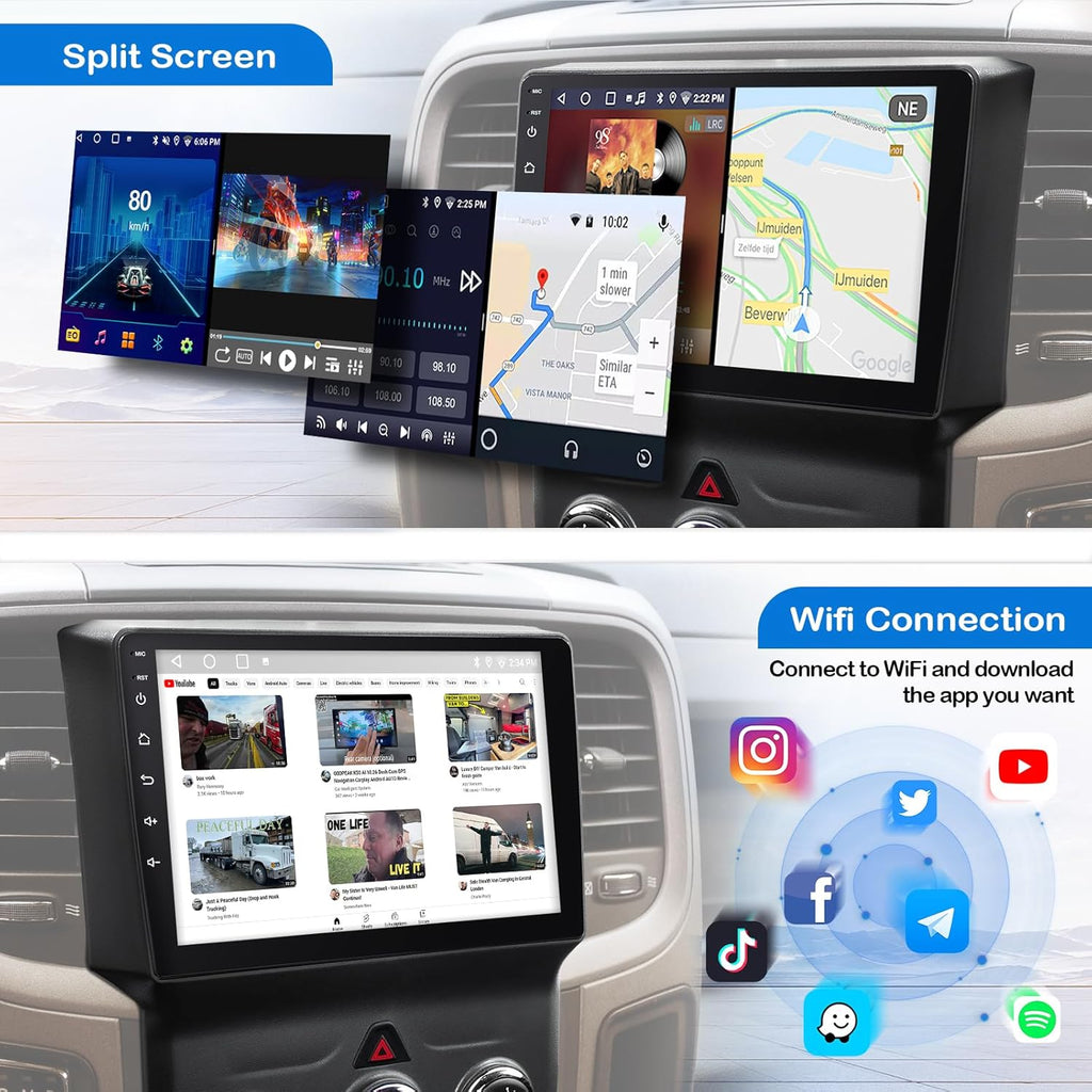 Car Stereo for Dodge RAM 1500 2500 3500 2013 2014 2015 2016 2017 2018 with Wireless CarPlay and Android Auto,9'' Android 13 Touch Screen Radio Replacement,2G Ram 32G ROM(Only fit Manual AC)