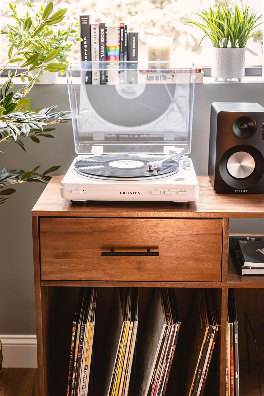 Crosley KT400A-WH Fully Automatic Bluetooth 2-Speed Turntable Record Player with S100A Stereo Speakers, White
