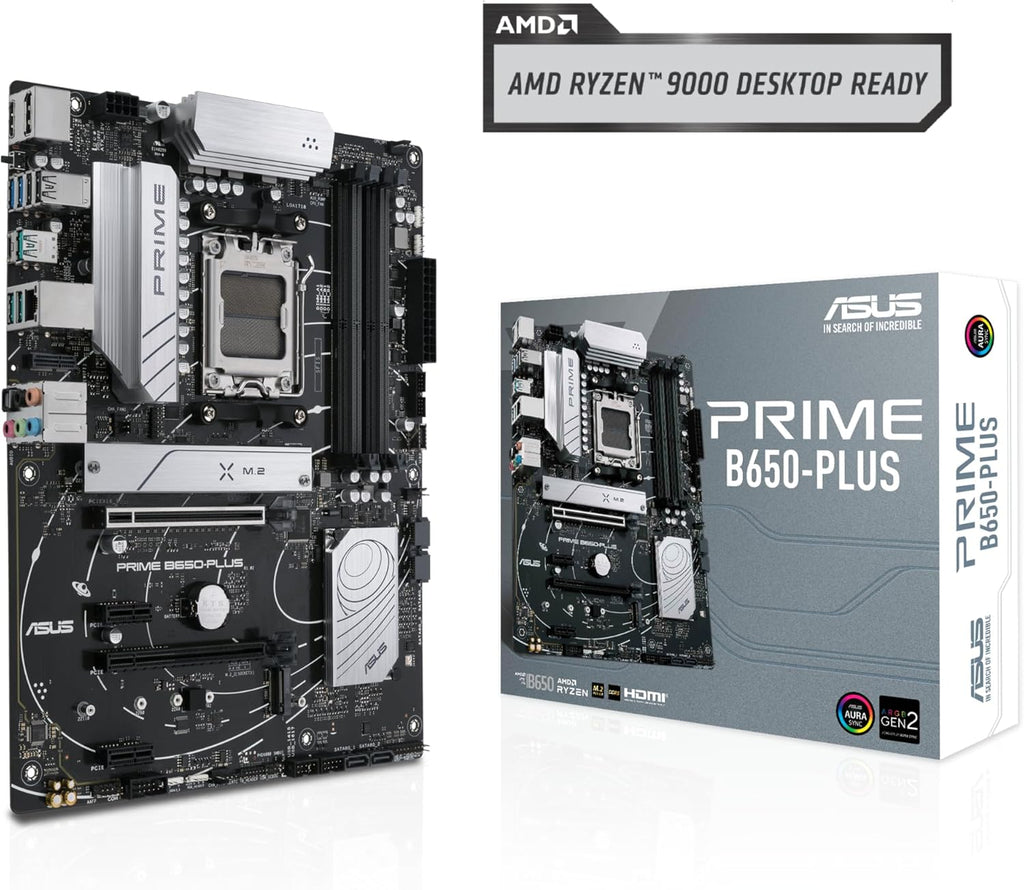 ASUS Prime B650-PLUS AMD B650 AM5 Ryzen™ Desktop 9000 8000 and 7000 ATX Motherboard, DDR5, PCIe 5.0 M.2, 2.5Gb LAN, DP, HDMI®, SATA 6Gbps, USB 3.2 Gen 2 & 1 Type-C®, BIOS Flashback™, USB4® Support