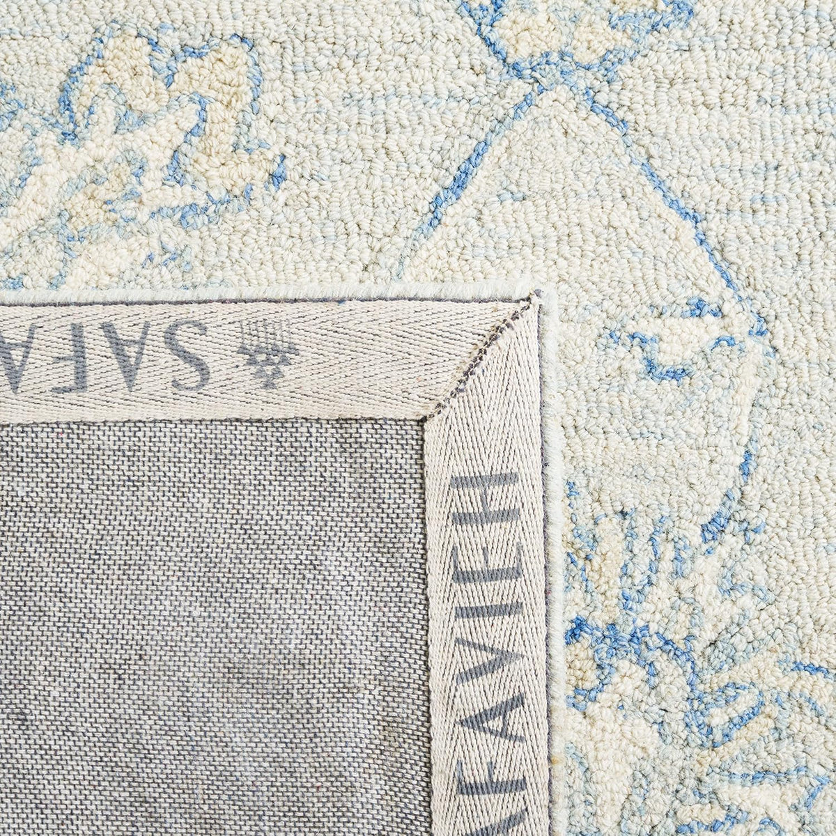 SAFAVIEH Area Rug 8x10 - Micro-Loop Collection - Large - Blue & Beige, Handmade Wool, Ideal for Living Room, Bedroom, Office, Dining Space (MLP535M)