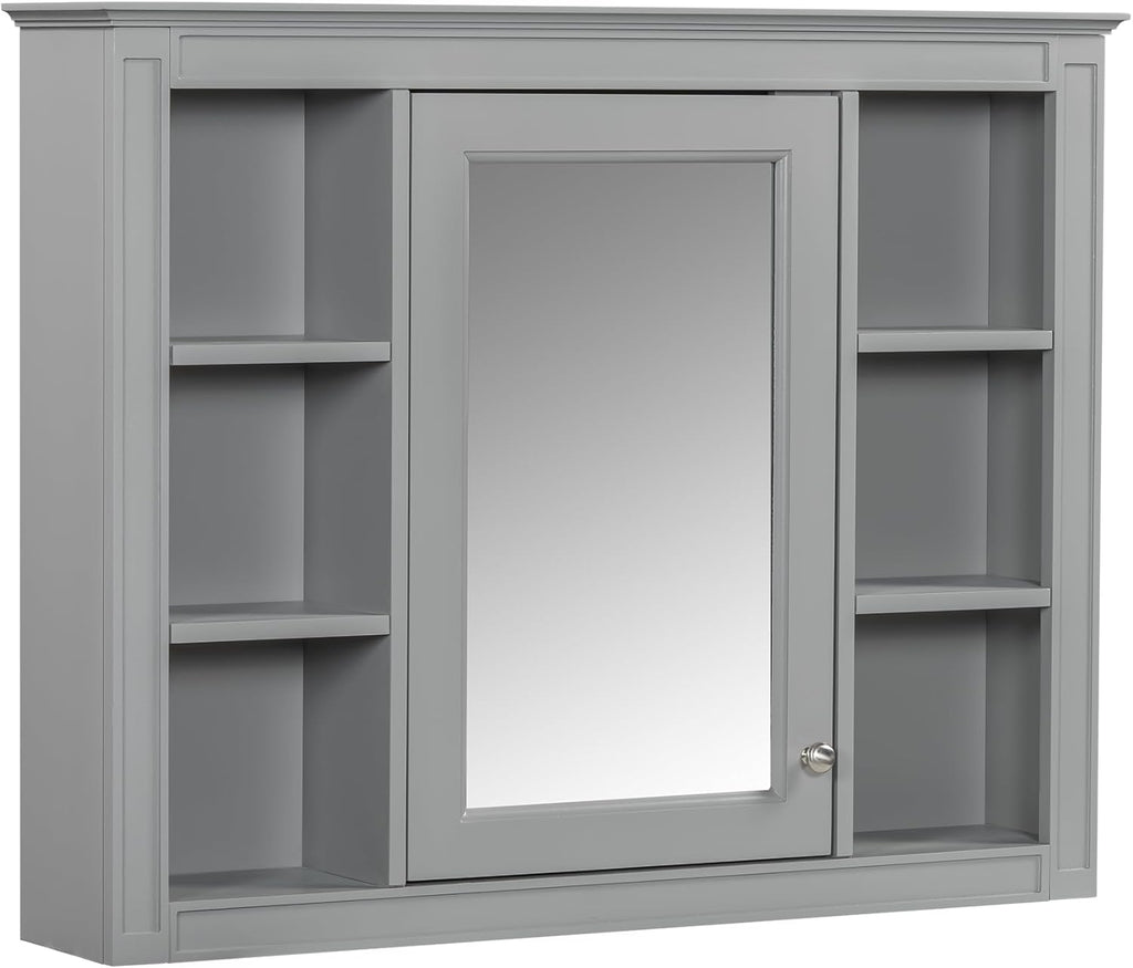 Merax Bathroom Medicine Cabinet with Mirror, 35" x 27.5" Wall Mounted Medicine Cabinet with Single Door and Shelves, Over The Toilet Mirrored Bathroom Storage Wall Cabinet