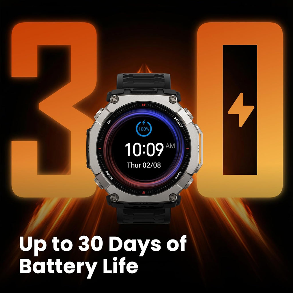 Amazfit T-Rex Ultra 2 Dual-Band GPS Outdoor Smartwatch, 51mm Ti Body, 1.5" Sapphire AMOLED Display, Flashlight, 30 Days of Battery, Offline Maps, 10 ATM, 180+ Sports Mode for Android & iPhone, Black