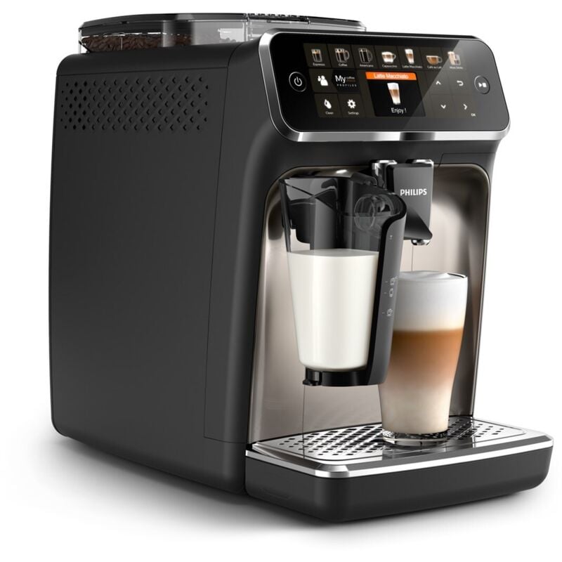 Philips Kaffeevollautomat 5400 Series EP5447/90 LatteGo 12 Kaffeespezialitäten und 4 Benutzerprofilen Schwarz/Chrom