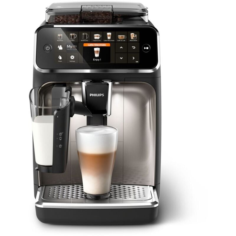 Philips Kaffeevollautomat 5400 Series EP5447/90 LatteGo 12 Kaffeespezialitäten und 4 Benutzerprofilen Schwarz/Chrom