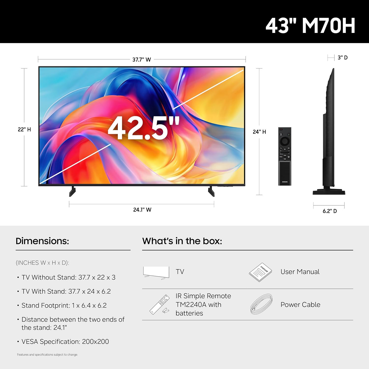 Samsung UN43M70H 43 inch Class M70H Series 4K HDR Mini-LED Smart TV