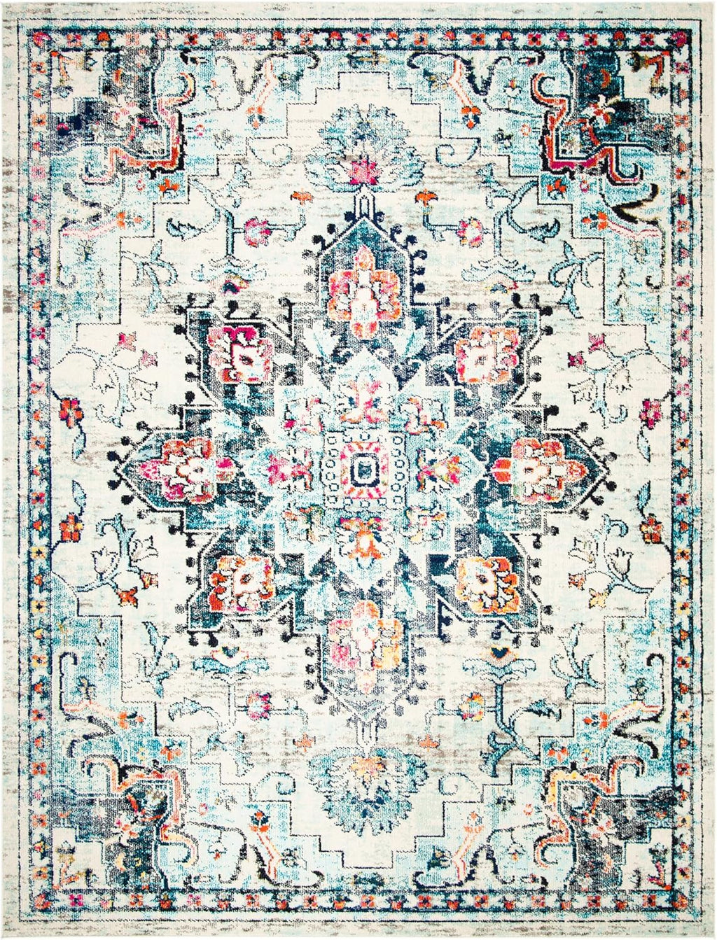 SAFAVIEH Area Rug 8x10 - Madison Collection - Large - Cream & Blue, Boho Chic Distressed Medallion Design, Non-Shedding & Easy to Clean, Ideal for Living Room, Bedroom, Dining Space (MAD473B)
