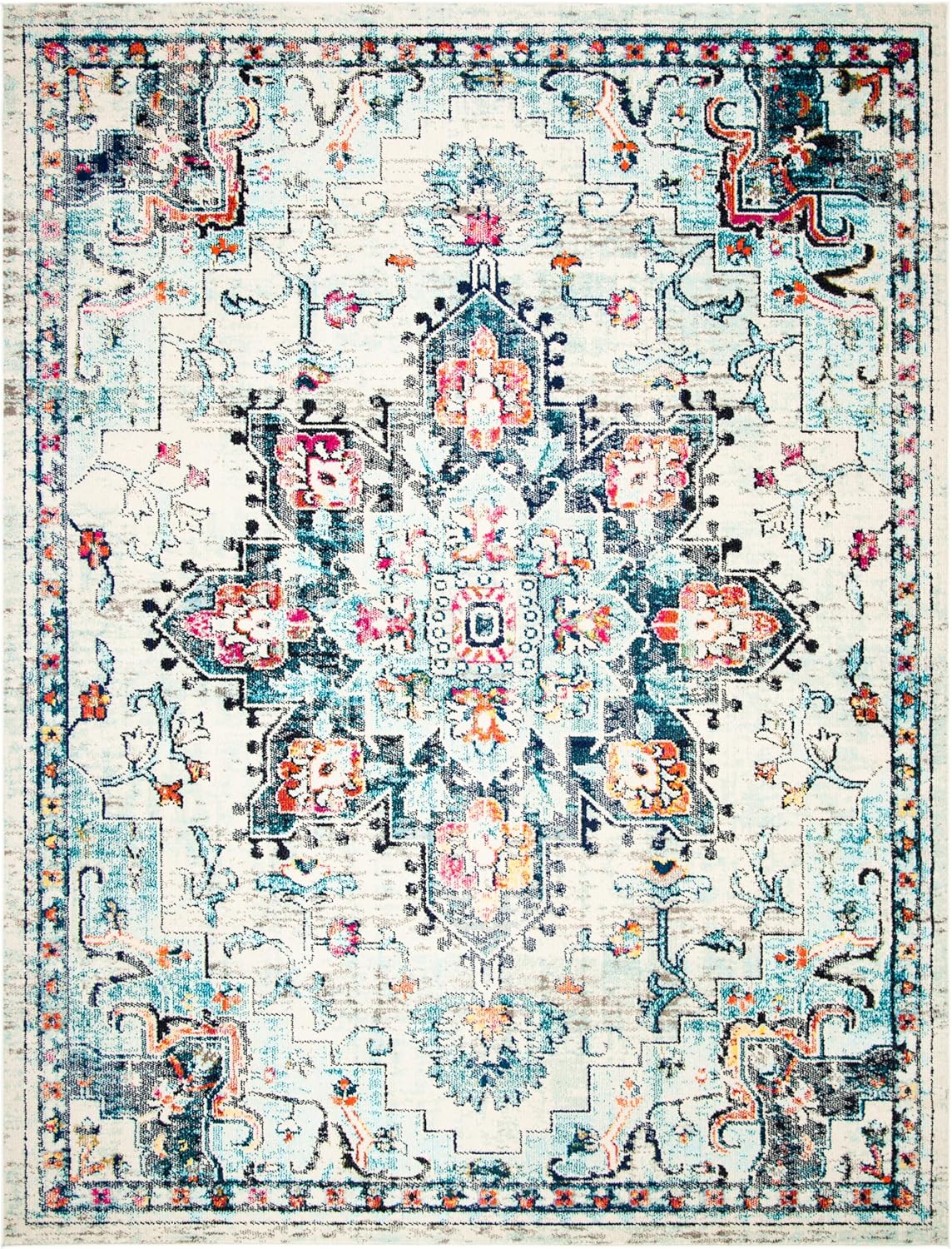 SAFAVIEH Area Rug 8x10 - Madison Collection - Large - Cream & Blue, Boho Chic Distressed Medallion Design, Non-Shedding & Easy to Clean, Ideal for Living Room, Bedroom, Dining Space (MAD473B)