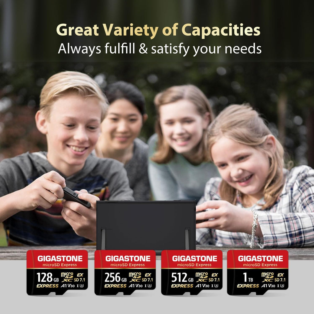 【Designed for Switch 2】 GIGASTONE 512GB microSD Express R/W 880/650MB/s SDXC Memory Card SD 2.0 3.0 5.0 7.1 UHS-I UHS-II, Action Camera Drone, V30 U3, SD Adapter 【5-Years Data Recovery】