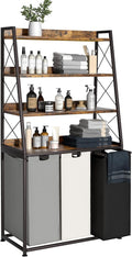 Herture Laundry Basket, 3 Section Laundry Hamper with 4 Tiers Shelf, Pull-Out and Removable Laundry Bags, Large 3 x 15.87 Gallons, for Laundry Room Bathroom Rustic Brown PF05XLN