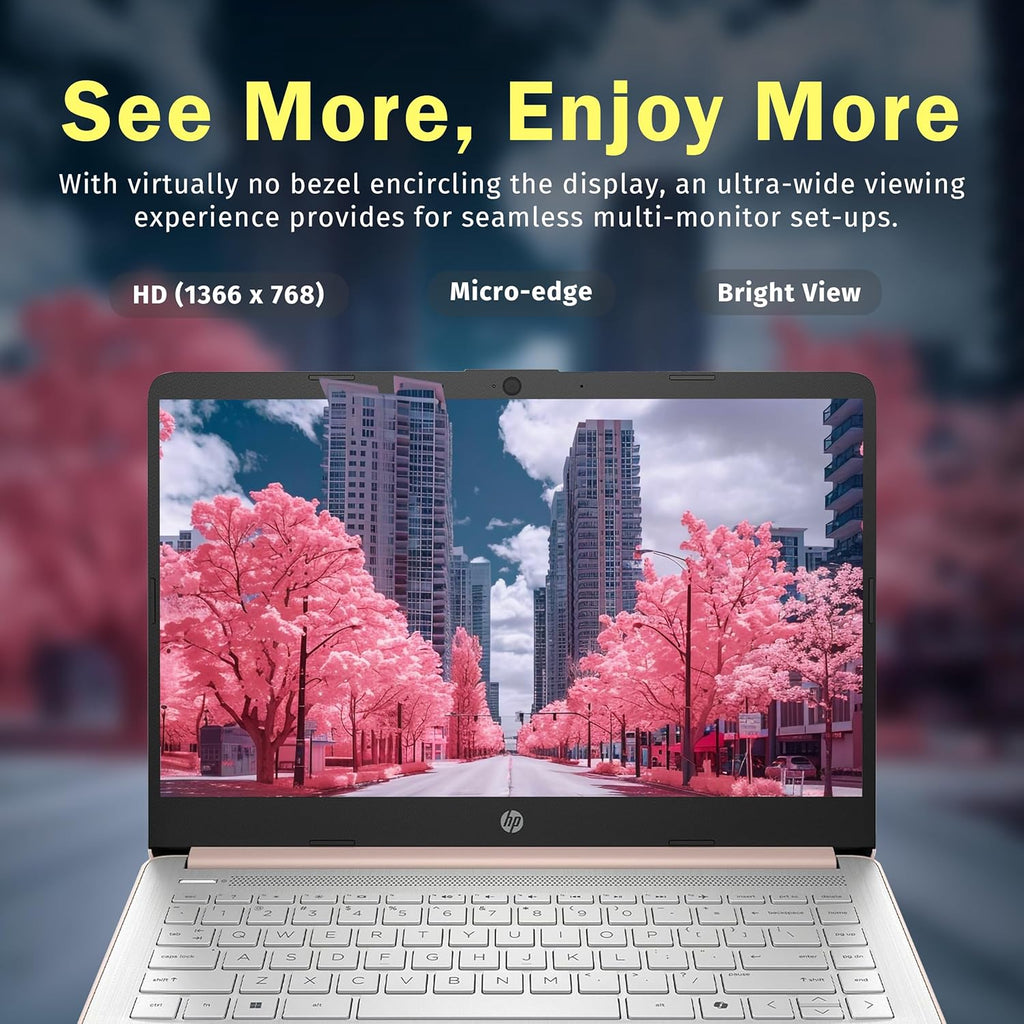 HP Stream 14" HD BrightView Laptop, Intel Celeron N4120, 16GB RAM, 288GB Storage (128GB EMMC + 160GB Docking Station Set), Intel UHD Graphics, 720p Webcam, Wi-Fi, 1 Year Office 365, Win 11 S, Gold