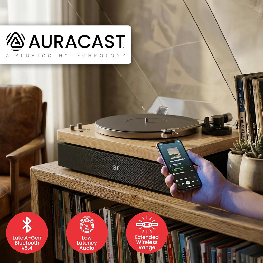 AudioSource Vinyl Record Player, All-in-one Turntable with 2.1 Channel Built-in Speaker, Bluetooth 5.4, 120W, Built-in Subwoofer, High Fidelity 2-Speed Belt Drive, Patented Isolation System, AT-3600L