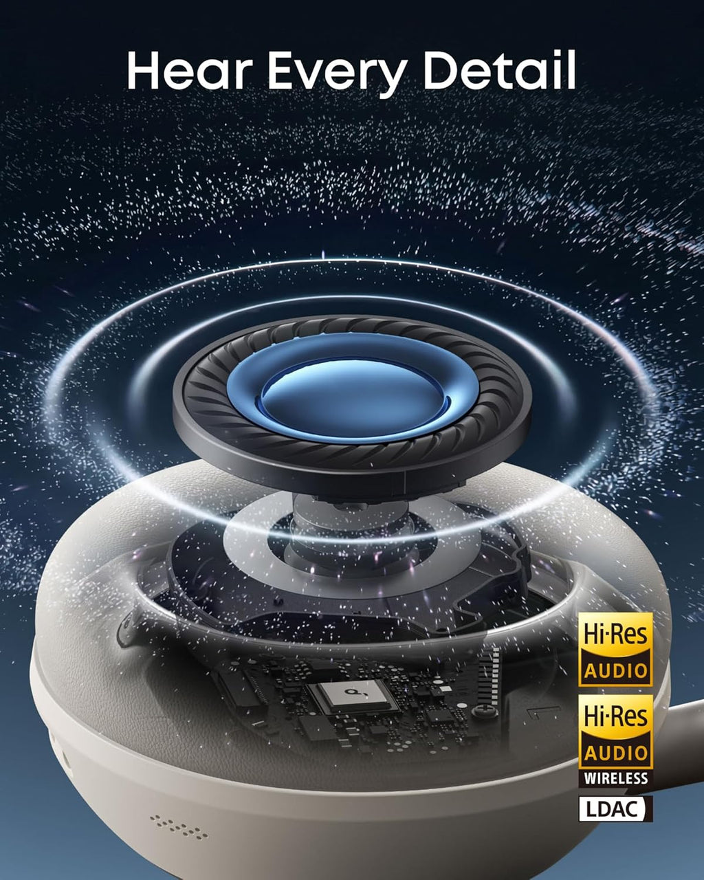 Soundcore Space 2 by Anker, Active Noise Cancelling Headphones with Protective Case, Comfortable Fit, 50H Playtime, LDAC Hi-Res Wireless Audio, Dual Connection, Clear Calls, Bluetooth 6.1, Nap Mode