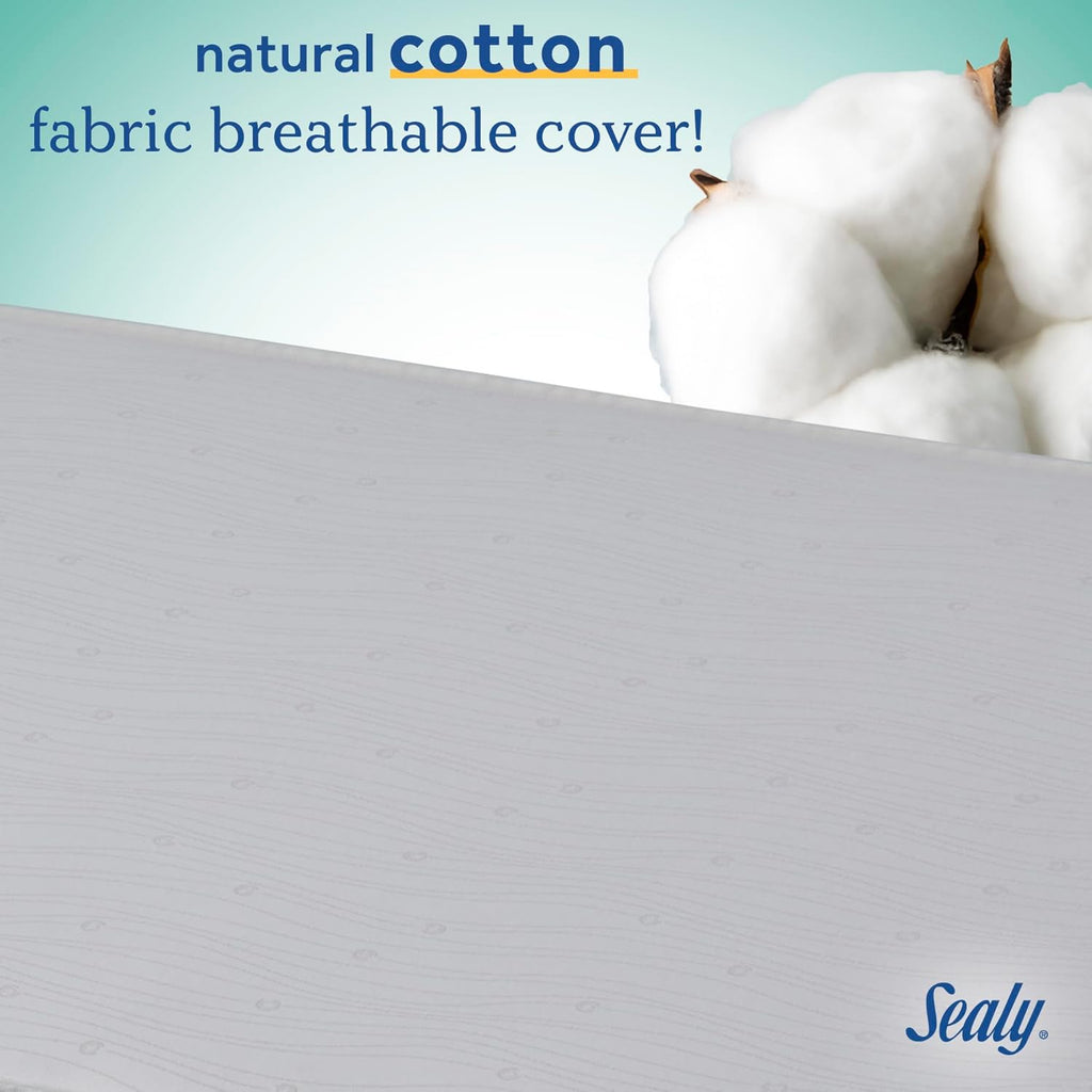 Sealy Baby Flex Cool 2 Stage Crib Mattress and Toddler Bed Mattress, Breathable Hybrid Coil Design, Waterproof Cotton Surface, GREENGUARD GOLD Certified, Standard 52x28 Size