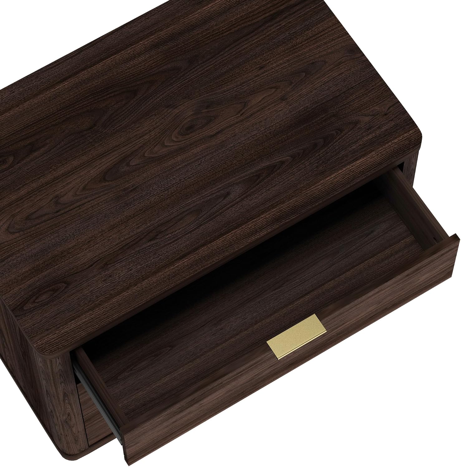 Manhattan Comfort Evelyn Nightstand with 3 Drawers, Minimalist Wood Grain Bedside Table with Rounded Corners and Raised Base, Modern End Table for Bedroom, Entryway, or Living Room in Brown