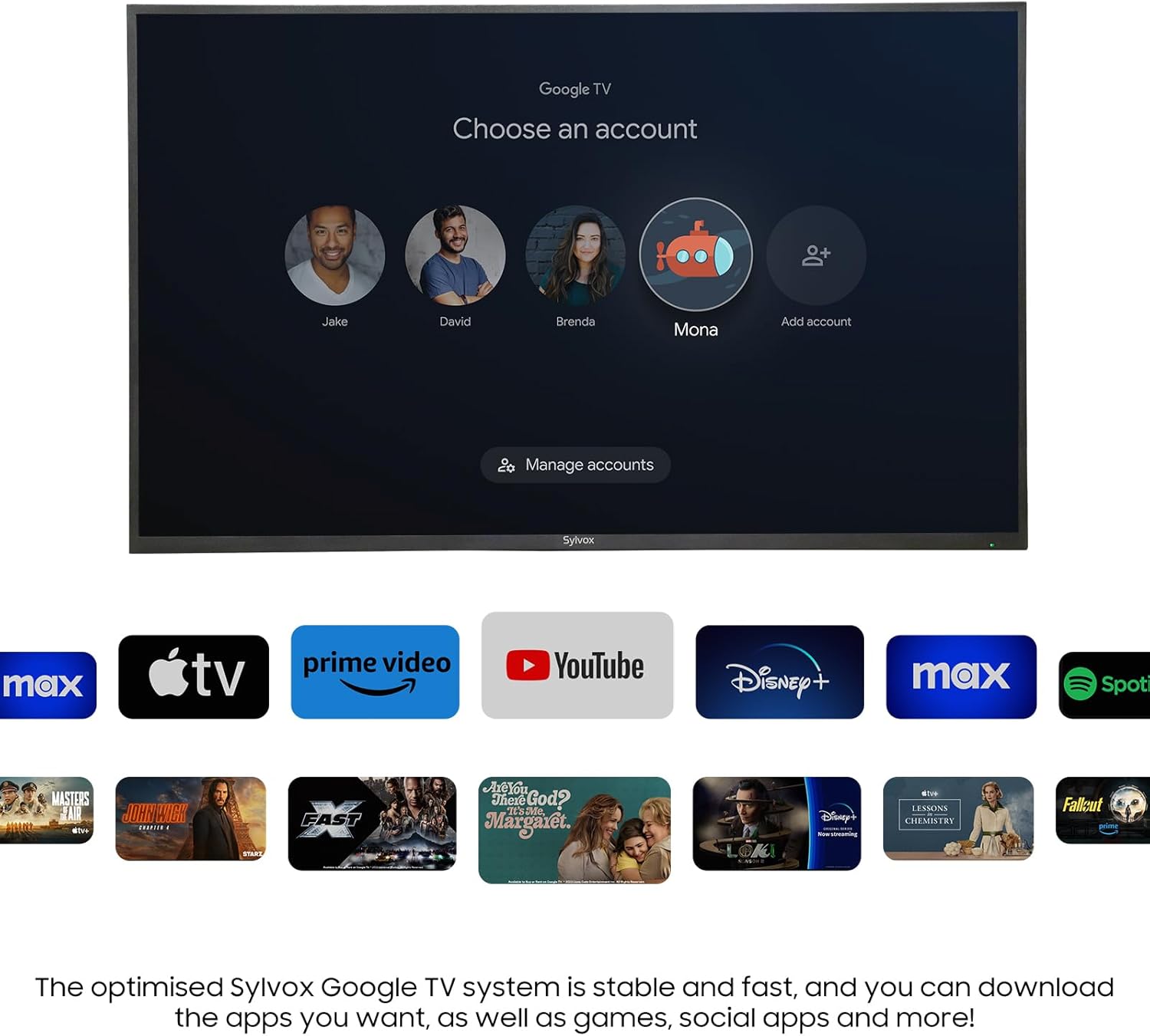 SYLVOX 43 Inch Outdoor Smart Television Weatherproof Google TV, 4K 700NIT High Brightness Temperature Resistant IP56 Waterproof TVs, Anti-Scratch, Suitable for Partial Sun (Patio Series)