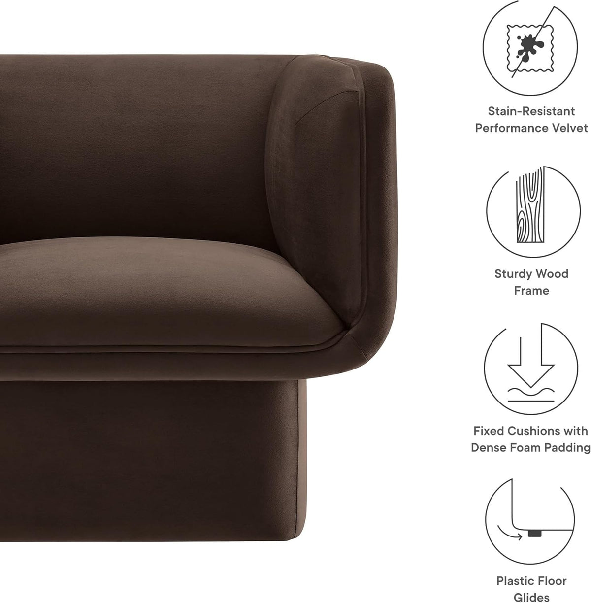 Modway Tate Performance Velvet Accent Chair in Chocolate Brown - Upholstered Club Chair - Modern Barrel Armchair - Comfy Reading Leisure Chair for Living Room, Bedroom, Office