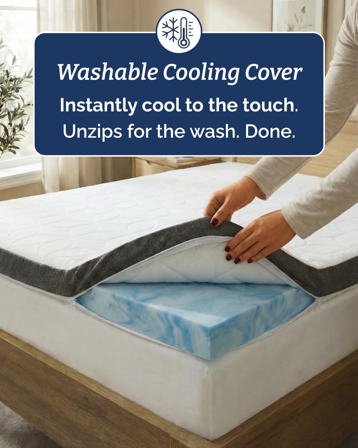 Memory Foam Mattress Topper with Cooling Cover - 3 Inch Cooling Gel Mattress Topper - Extra Plush, Thick & Comfortable - King Size Mattress Pad with Washable Cover - Pressure & Pain Relief Bed Topper