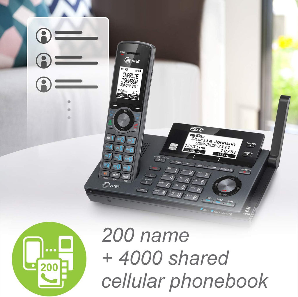 AT&T CLP99387 DECT 6.0 Expandable Cordless Phone with Bluetooth Connect to Cell, Smart Call Blocker and Answering System, Metallic Blue with 3 Handsets