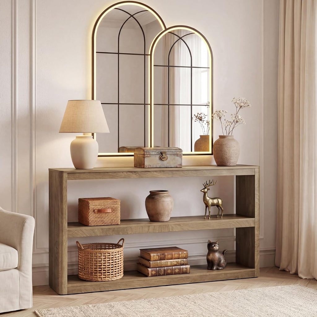 LITTLE TREE 63-Inches Console Table, Modern Sofa Table with 3 Storage Shelves, Narrow Entryway Furniture Living Room, Entrance, Hallway, Foyer, Brown