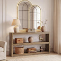 LITTLE TREE 63-Inches Console Table, Modern Sofa Table with 3 Storage Shelves, Narrow Entryway Furniture Living Room, Entrance, Hallway, Foyer, Brown
