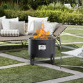 BAIDE HOME Portable Propane Fire Pit for Camping RV 50,000 BTU Round 15'' H x 16'' W Portable Gas Firepit W/Lid, Glass Rocks & Weather Resistant for Outdoors, Propane Extension Hose, Black
