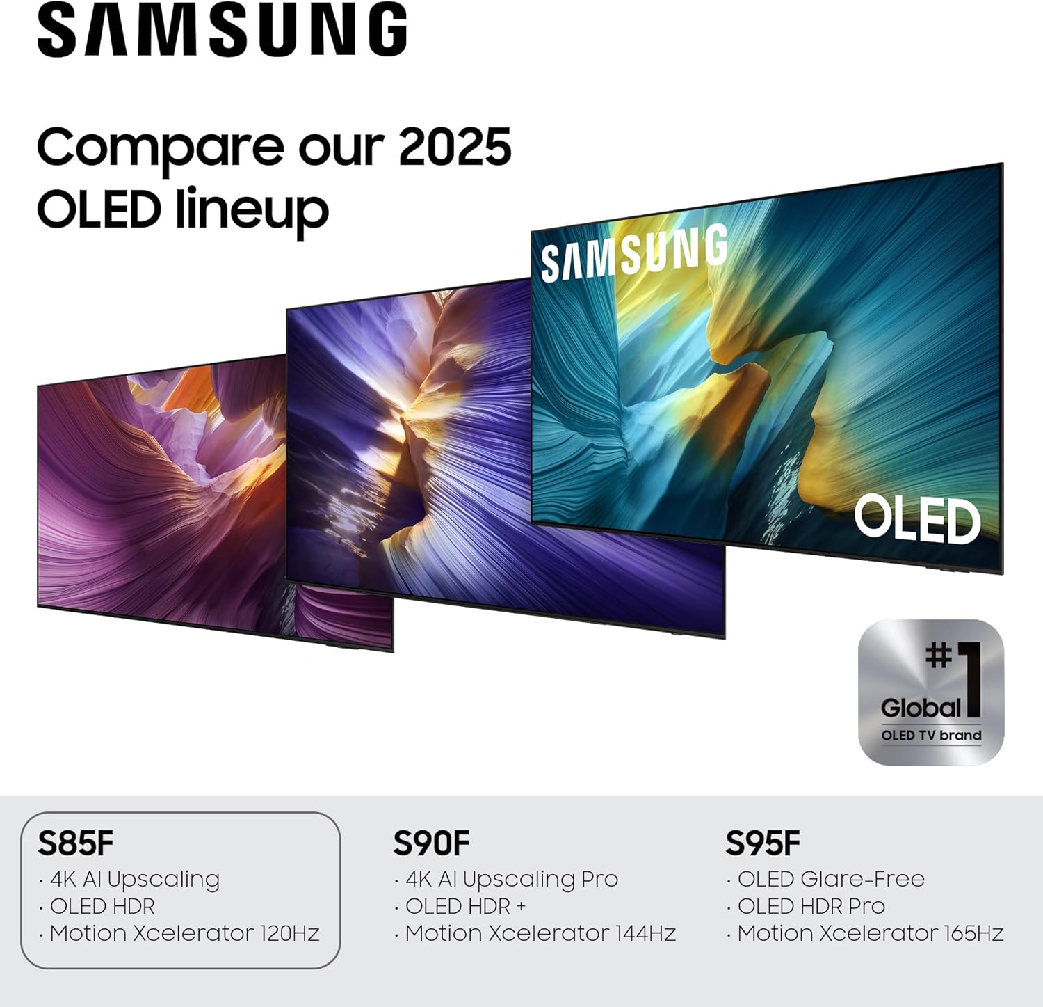 Samsung 55-Inch Class OLED 4K S85F Series, Vision AI Smart TV (2025 Model, 55S85F) Object Tracking Sound Lite w/Dolby Atmos, NQ4 AI Gen2 Processor, Contour Design, Color Booster Pro, Alexa Built-in