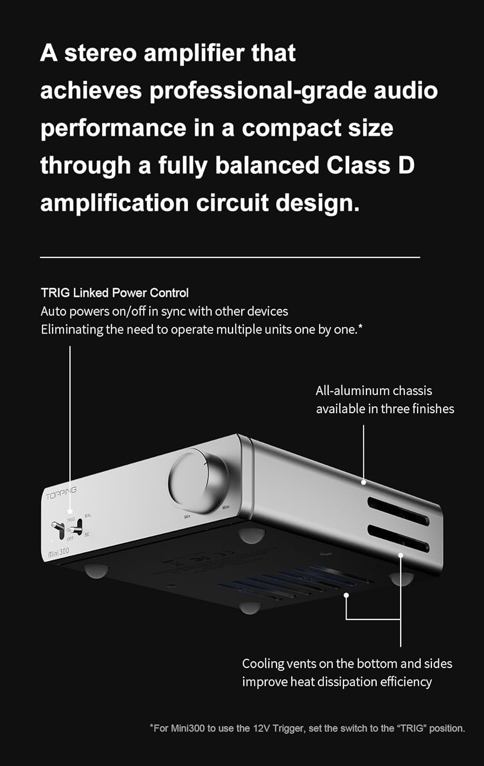 TOPPING Mini300 Compact Stereo Power Amplifier, Fully Balanced Class-D Design, 140W×2 @4Ω, Ultra-Low Distortion