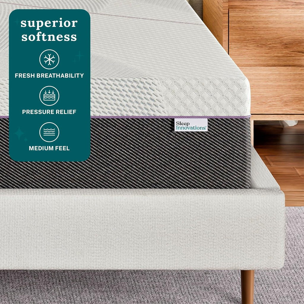 Sleep Innovations Shiloh 14 Inch Green Tea Memory Foam Mattress, Queen Size, Bed in a Box, Medium Feel