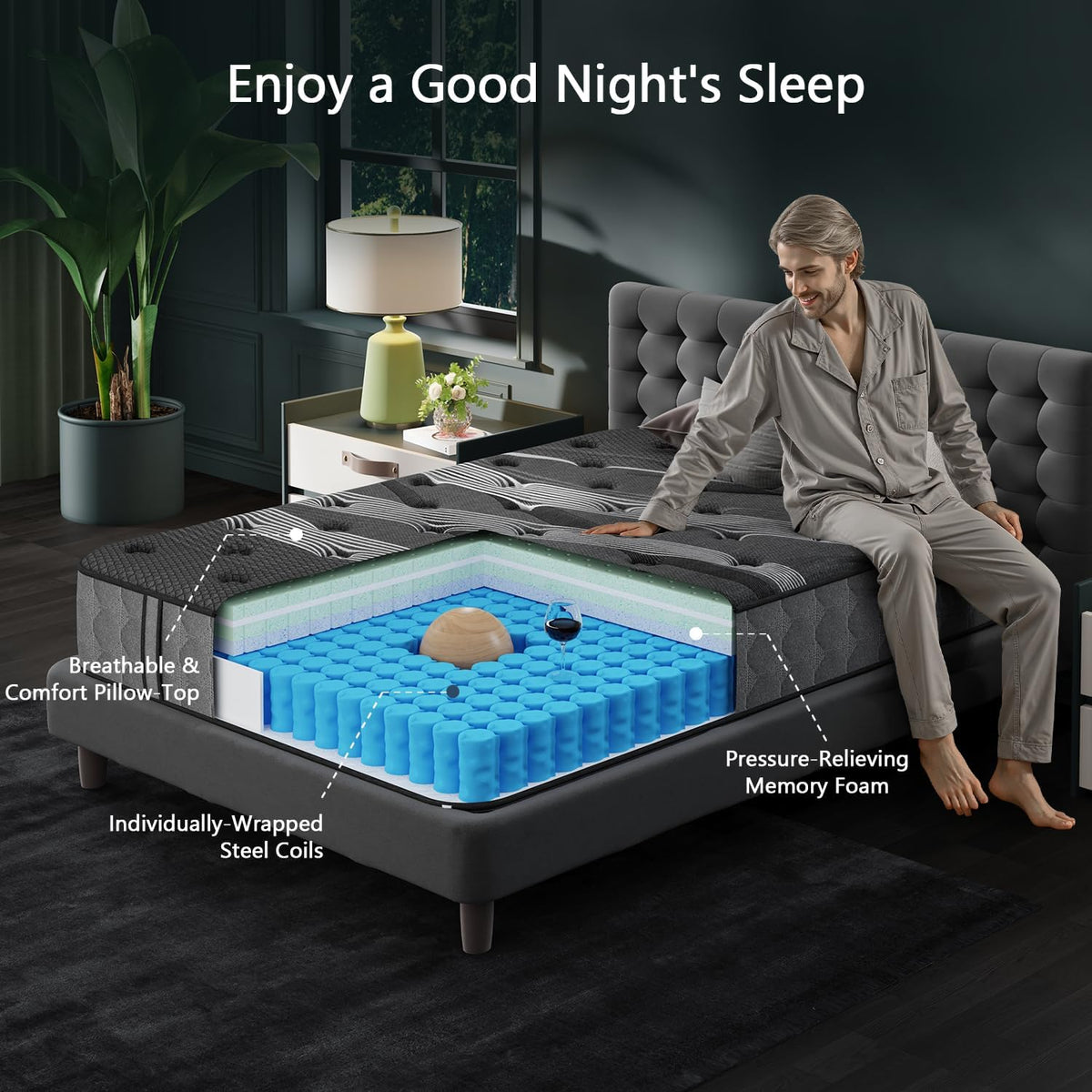 Twin XL Mattress, 10 Inch Luxury Hybrid XL Twin Mattress in a Box, Cooling Memory Foam Mattresses with Individual Pocket Springs, Pressure Relief, Medium Firm, Fiberglass-Free, 365-Night Trial