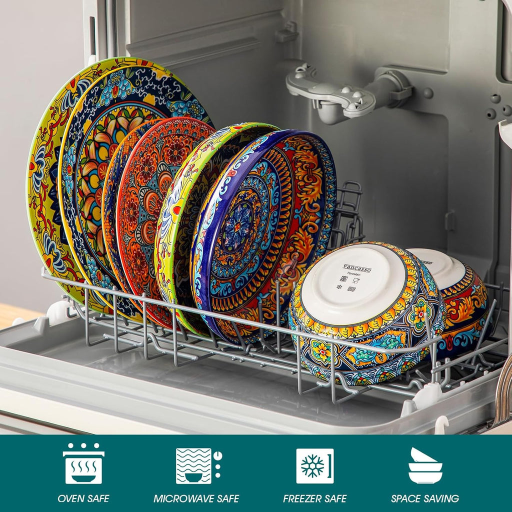vancasso 24-Piece Dinnerware Sets,Plates & Bowls Sets Service for 6, Bohemian Porcelain Dishes Set for 6, Kitchen Dinner Set,Microwave & Dishwasher Safe, Scratch Resistant,Series KRVI
