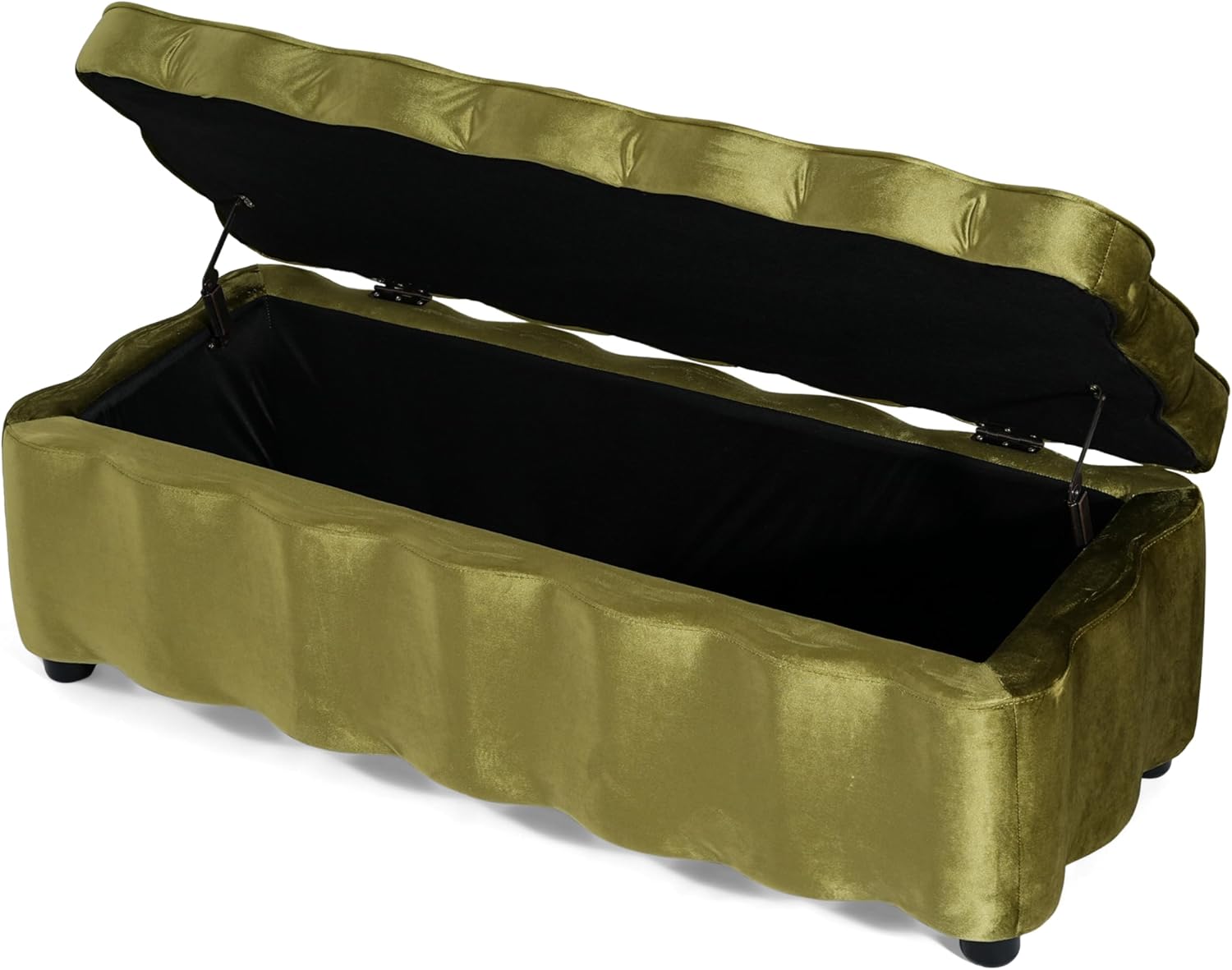 Christopher Knight Home Pean Living Room Ottoman with Storage, Velvet Upholstered Storage Ottoman Bench, Sofa Foot Stool with Wood Frame, Bedroom End of Bed Bench, Chic Scalloped Design, Olive Green