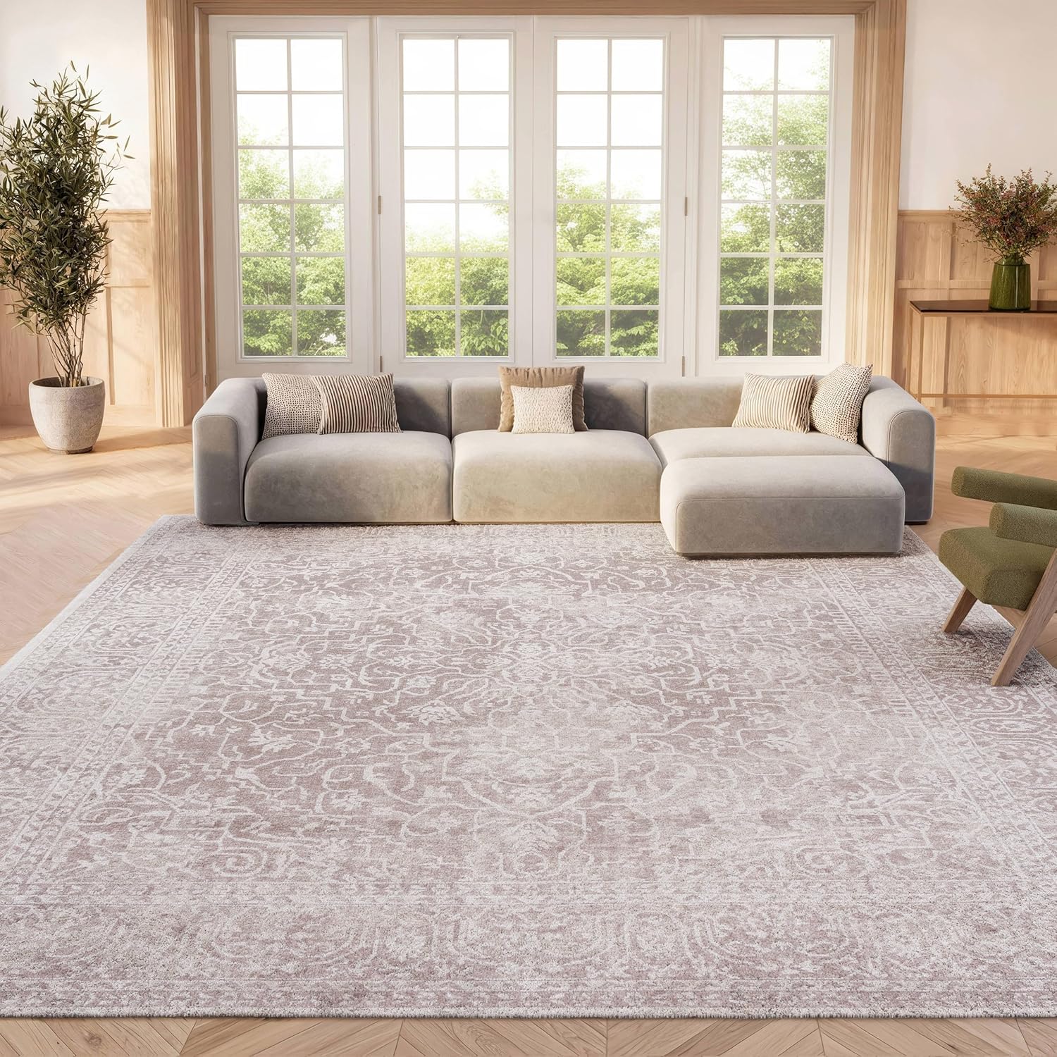 SAFAVIEH Area Rug 9x12 - Reflection Collection - Large - Beige & Cream, Non-Shedding & Easy Cleaning, Ideal for Living Room, Bedroom, Dining Space (RFT670A)