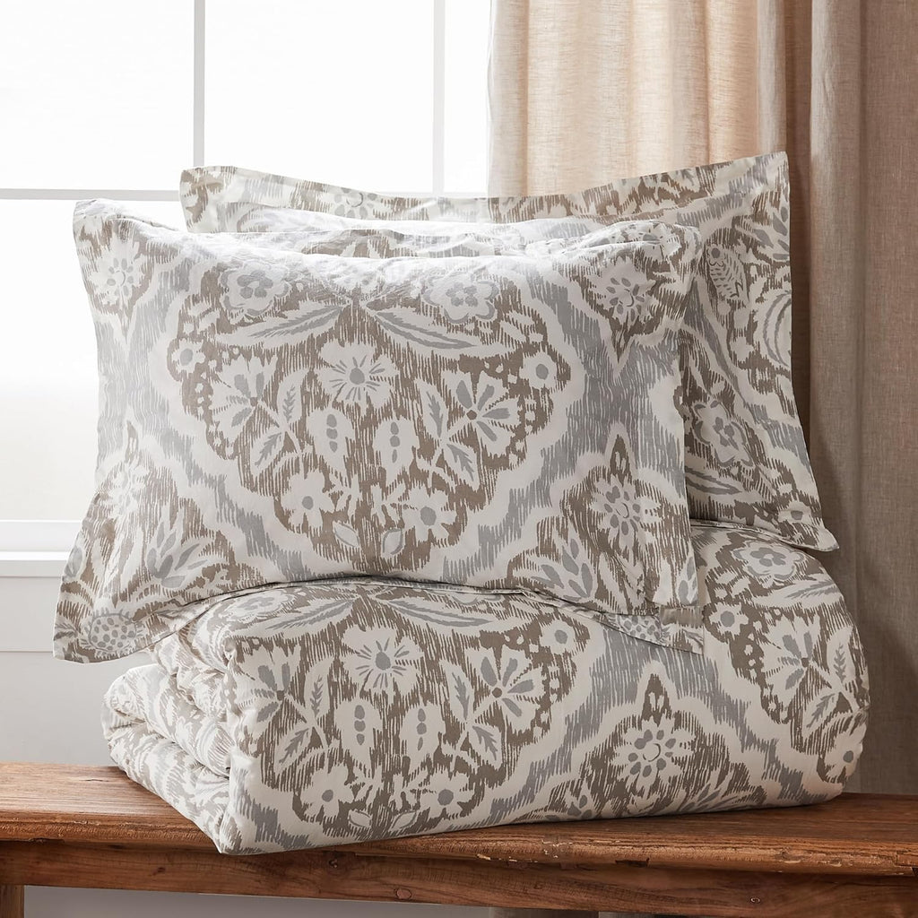 Levtex Home - Becker Taupe Duvet Cover Set - King Duvet Cover + Two King Pillow Cases - Ikat - Taupe, Grey and Cream - Duvet Cover (106 x 94in.) and Pillow Cases (36 x 20in.) - Cotton