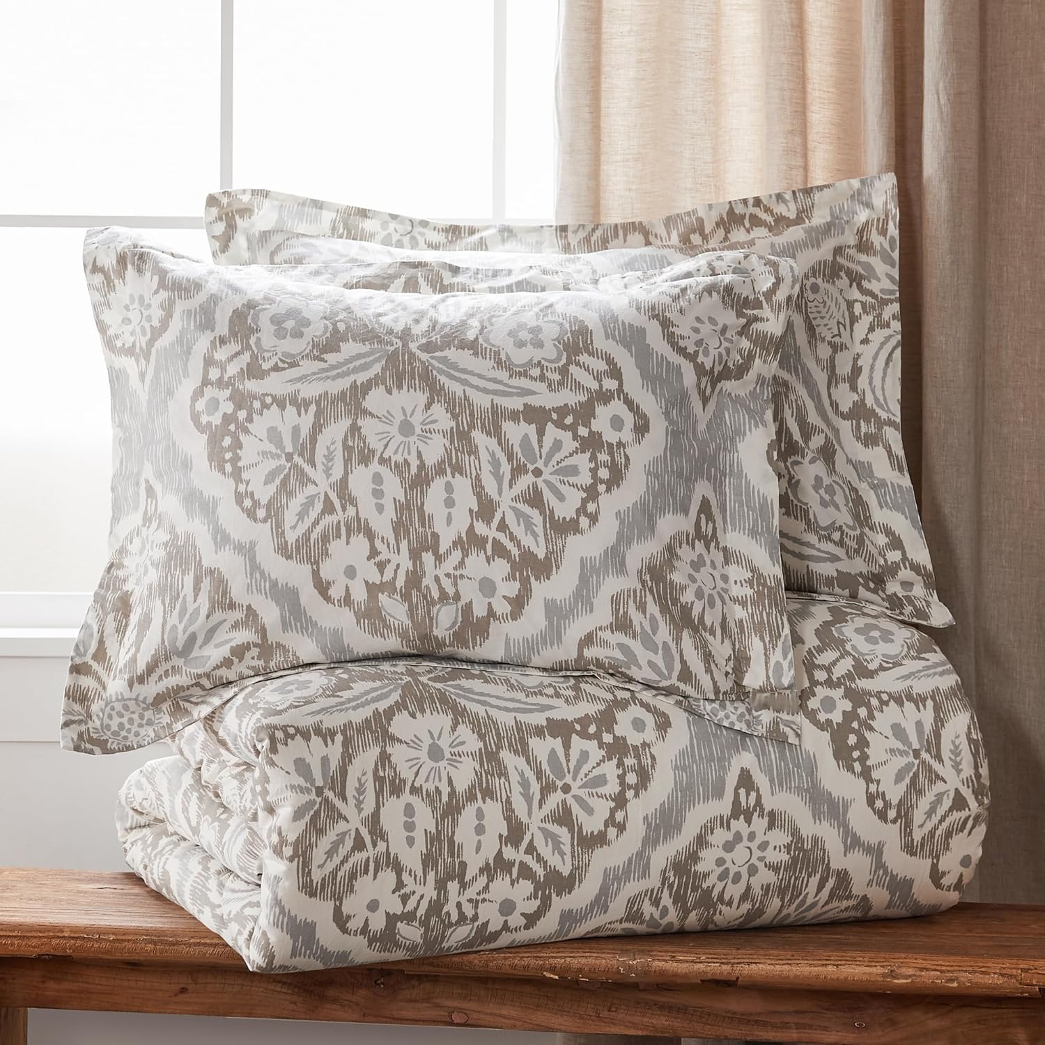 Levtex Home - Becker Taupe Duvet Cover Set - King Duvet Cover + Two King Pillow Cases - Ikat - Taupe, Grey and Cream - Duvet Cover (106 x 94in.) and Pillow Cases (36 x 20in.) - Cotton