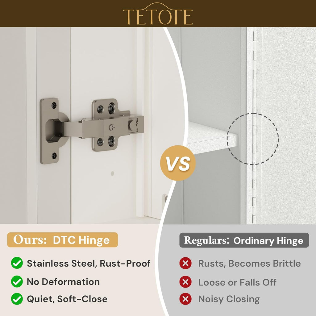 TETOTE 16" x 24" Medicine Cabinets for Bathroom with Tempered Mirror Recessed Medicine Cabinet with Aluminum Beveled Frame, Stepless Adjustable Shelves, DTC Hinge