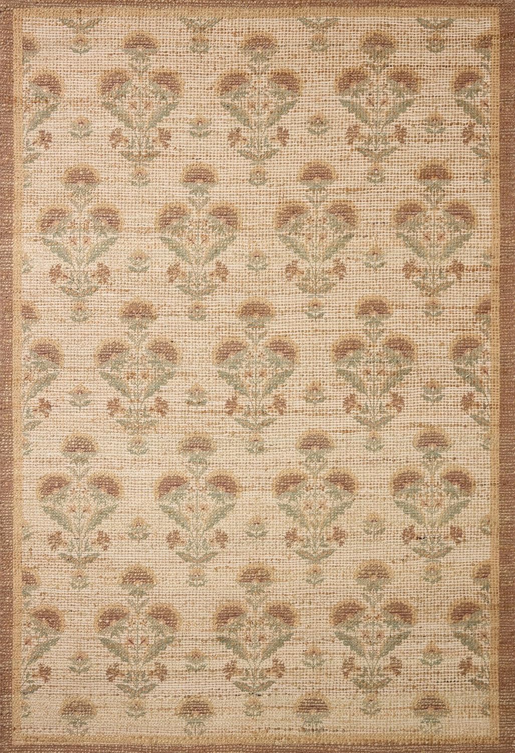 Loloi Chris Loves Julia Rue Collection RUE-01 Wheat/Sage 8'-6" x 11'-6" Area Rug Jute Neutral Floral Living Room Bedroom Rug