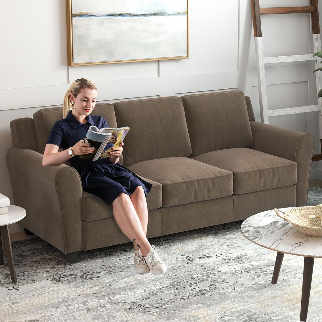 Bonzy Home 2 Piece Sofa Set, 3-Seater Sofa Couch Set of 2, Modern Comfy Sofa with Thick Cushion for Living Room Apartment Office, Brown