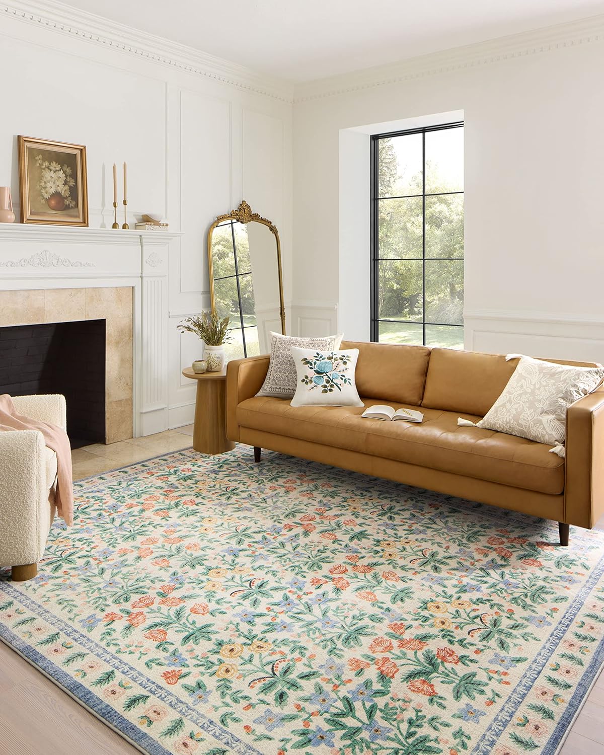 Loloi Rifle Paper Co. Eden Collection EDE-02 Mughal Garden Cream 7'-6" x 9'-6" Area Rug feat. CloudPile™