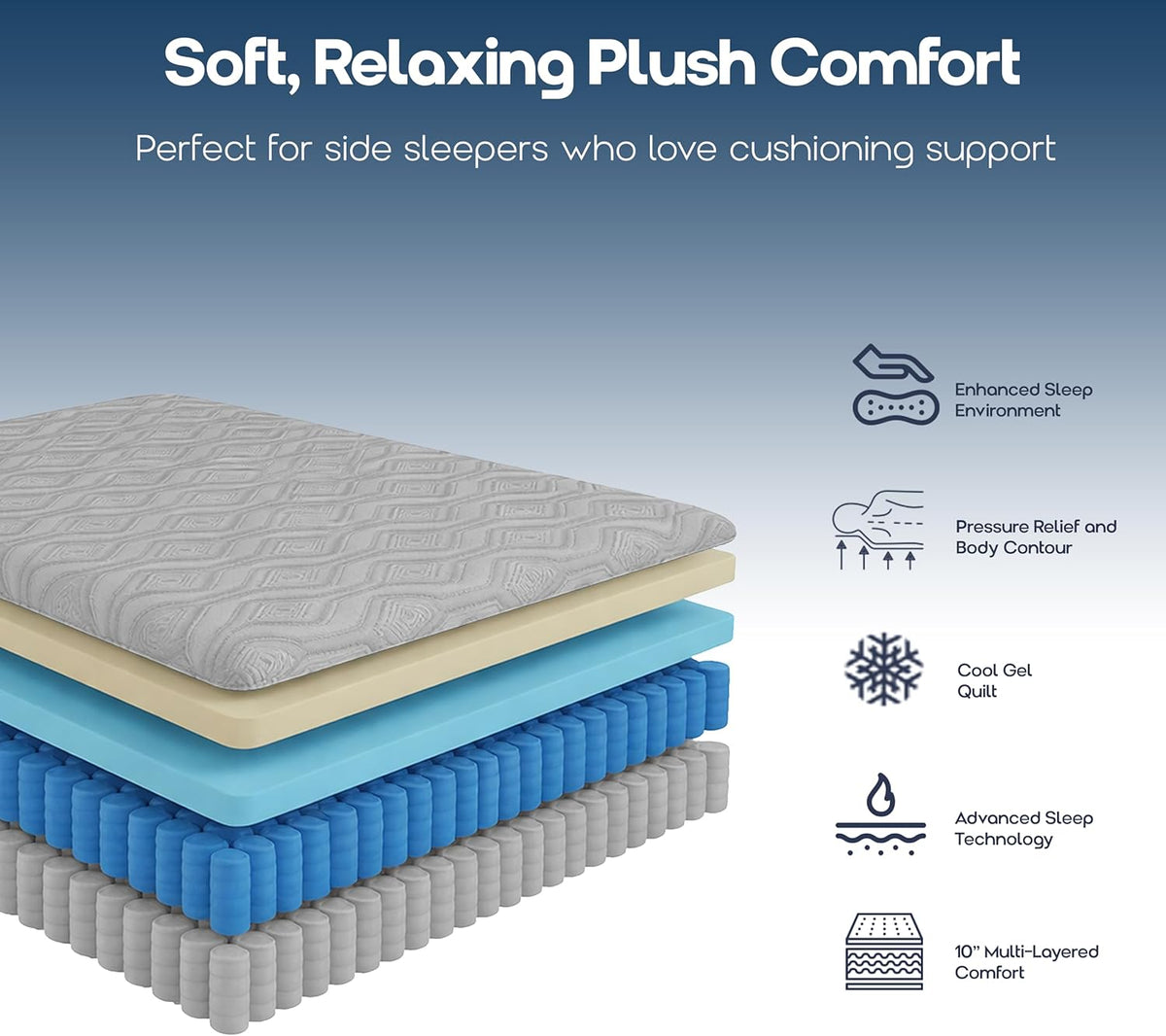 Corsicana 10 Inch Plush Hybrid King Mattress – Memory Foam & Pocket Spring Mattress for Side Sleepers, Pressure Relief, Edge Support, Breathable Cooling Cover, CertiPUR-US, Made in USA (King)