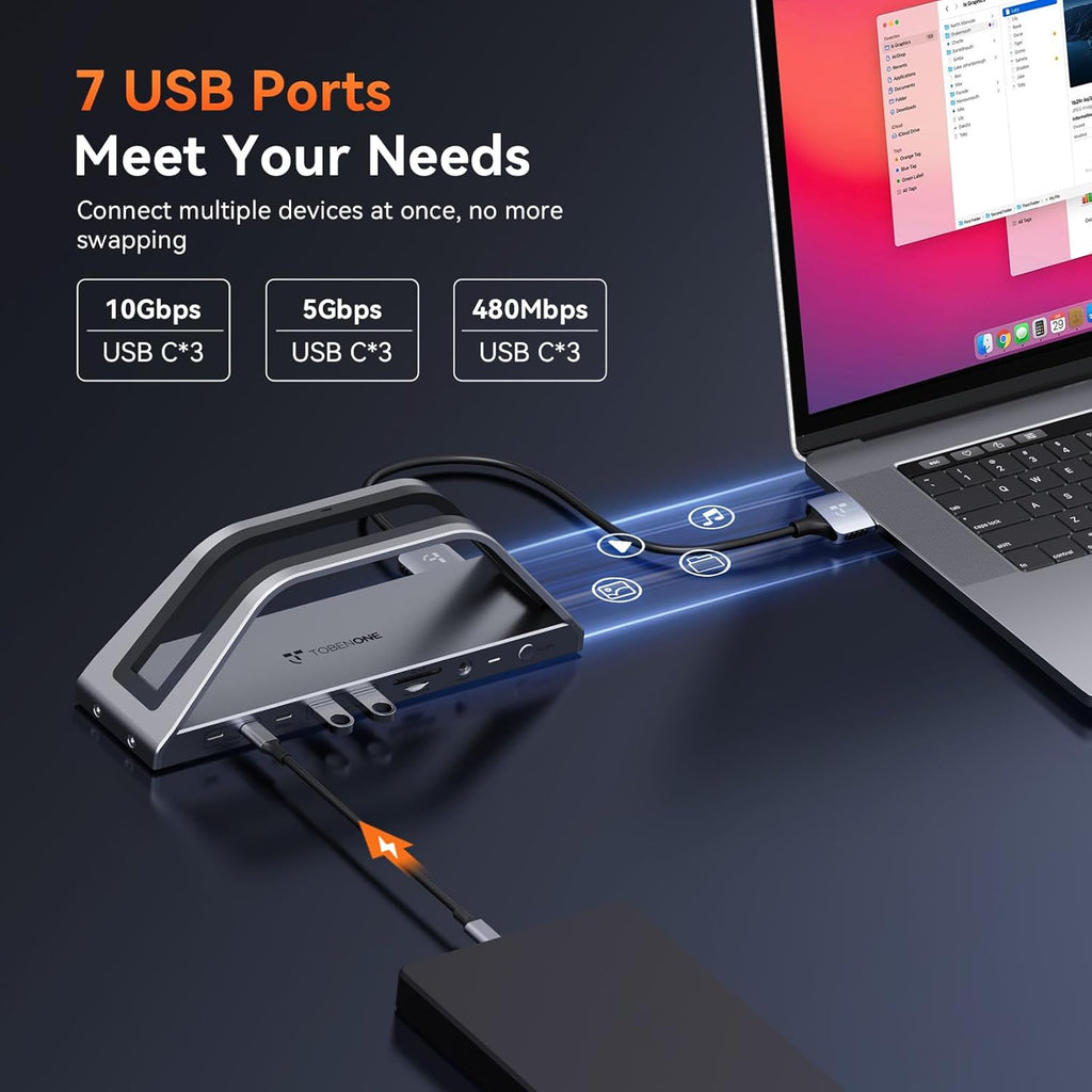 TobenONE 17-IN-2 Macbook Docking Station Dual 4K Monitor, Plug and Play Laptop Docking Station Stand for MacBook M1-M5 Pro/Max, 150W Charger, 7 USB(Up to 10Gbps), 2.5G Ethernet, for Home,Office,Studio